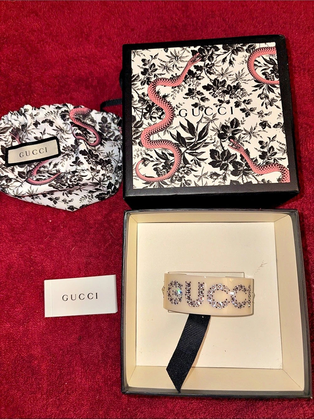 NWOT FULL INCLUSION Gucci Crystal Resin Cuff Bracelet Crystal Embellished Watch